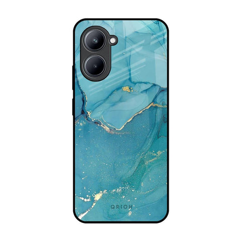 Blue Golden Glitter Realme C33 Glass Back Cover Online