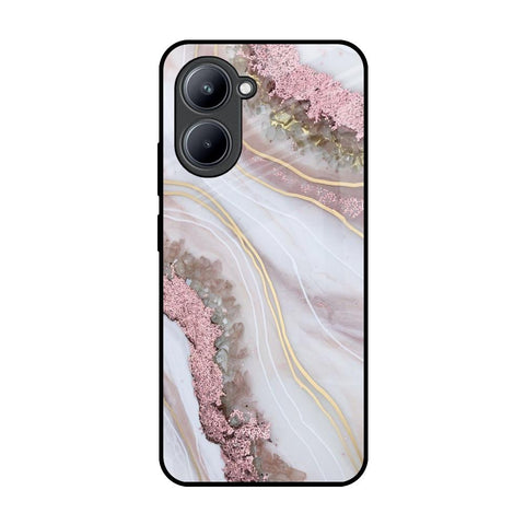 Pink & Gold Gllitter Marble Realme C33 Glass Back Cover Online