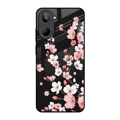 Black Cherry Blossom Realme 10 Glass Back Cover Online