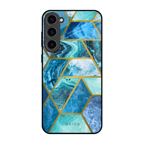 Turquoise Geometrical Marble Samsung Galaxy S23 Plus 5G Glass Back Cover Online