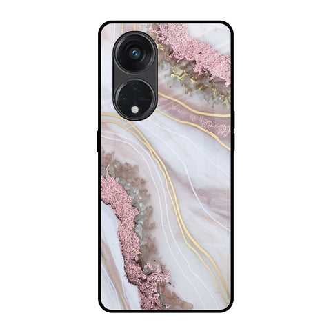 Pink & Gold Gllitter Marble Oppo Reno8T 5G Glass Back Cover Online