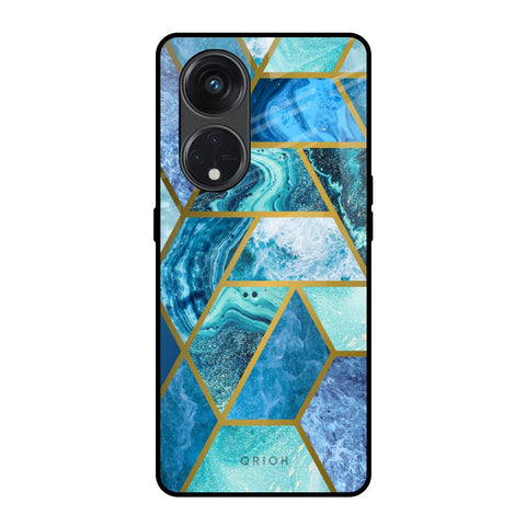 Turquoise Geometrical Marble Oppo Reno8T 5G Glass Back Cover Online