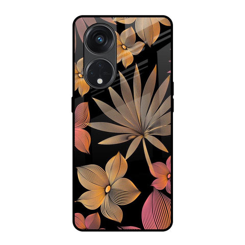 Lines Pattern Flowers Oppo Reno8T 5G Glass Back Cover Online
