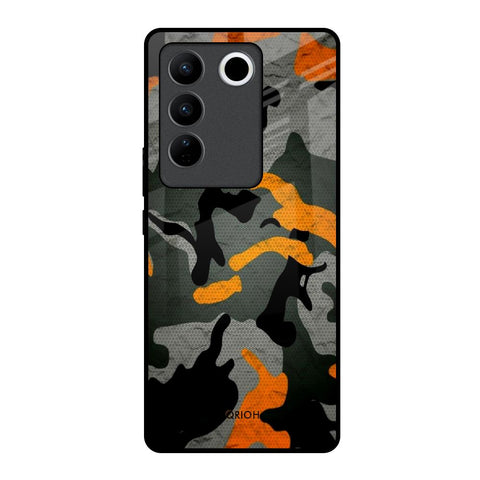 Camouflage Orange Vivo V27 5G Glass Back Cover Online