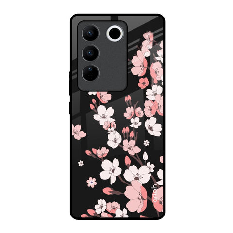 Black Cherry Blossom Vivo V27 5G Glass Back Cover Online