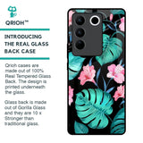 Tropical Leaves & Pink Flowers Glass Case for Vivo V27 5G