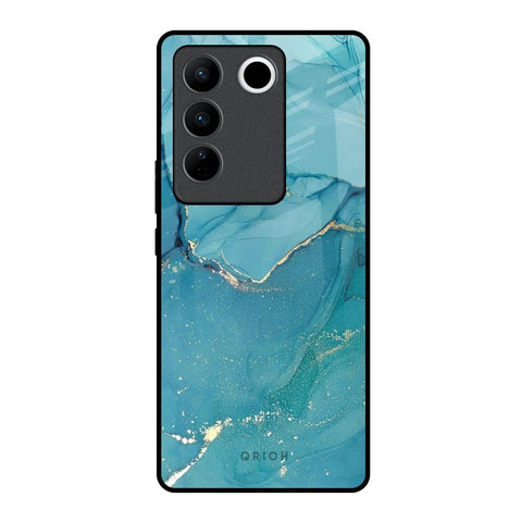 Blue Golden Glitter Vivo V27 Pro 5G Glass Back Cover Online