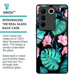 Tropical Leaves & Pink Flowers Glass Case for Vivo V27 Pro 5G