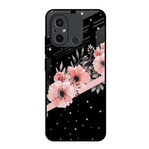 Floral Black Band Redmi 12C Glass Back Cover Online