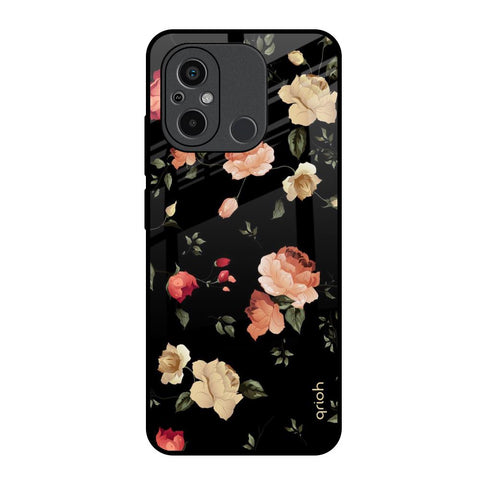 Black Spring Floral Redmi 12C Glass Back Cover Online