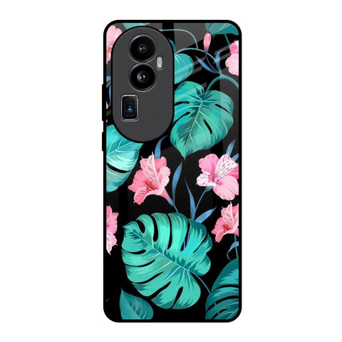 Tropical Leaves & Pink Flowers Oppo Reno10 Pro Plus 5G Glass Back Cover Online