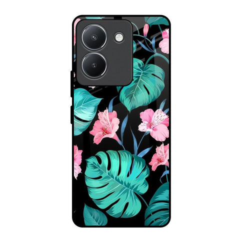 Tropical Leaves & Pink Flowers Vivo Y36 Glass Back Cover Online