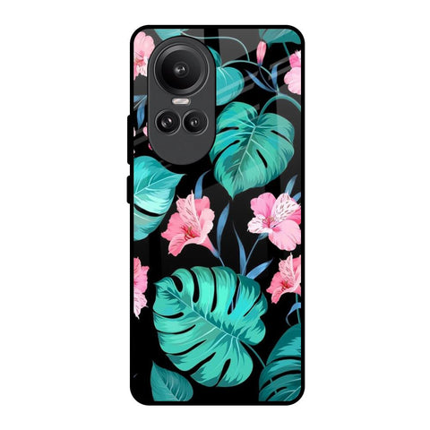 Tropical Leaves & Pink Flowers Oppo Reno10 Pro 5G Glass Back Cover Online