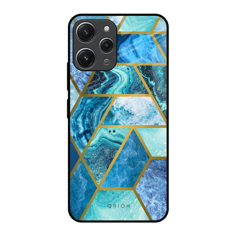 Turquoise Geometrical Marble Redmi 12 Glass Back Cover Online