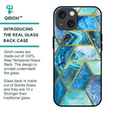 Turquoise Geometrical Marble Glass Case for iPhone 15