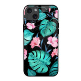 Tropical Leaves & Pink Flowers iPhone 15 Plus Glass Back Cover Online