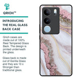 Pink & Gold Gllitter Marble Glass Case for Vivo V29 5G