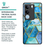 Turquoise Geometrical Marble Glass Case for Vivo V29 5G